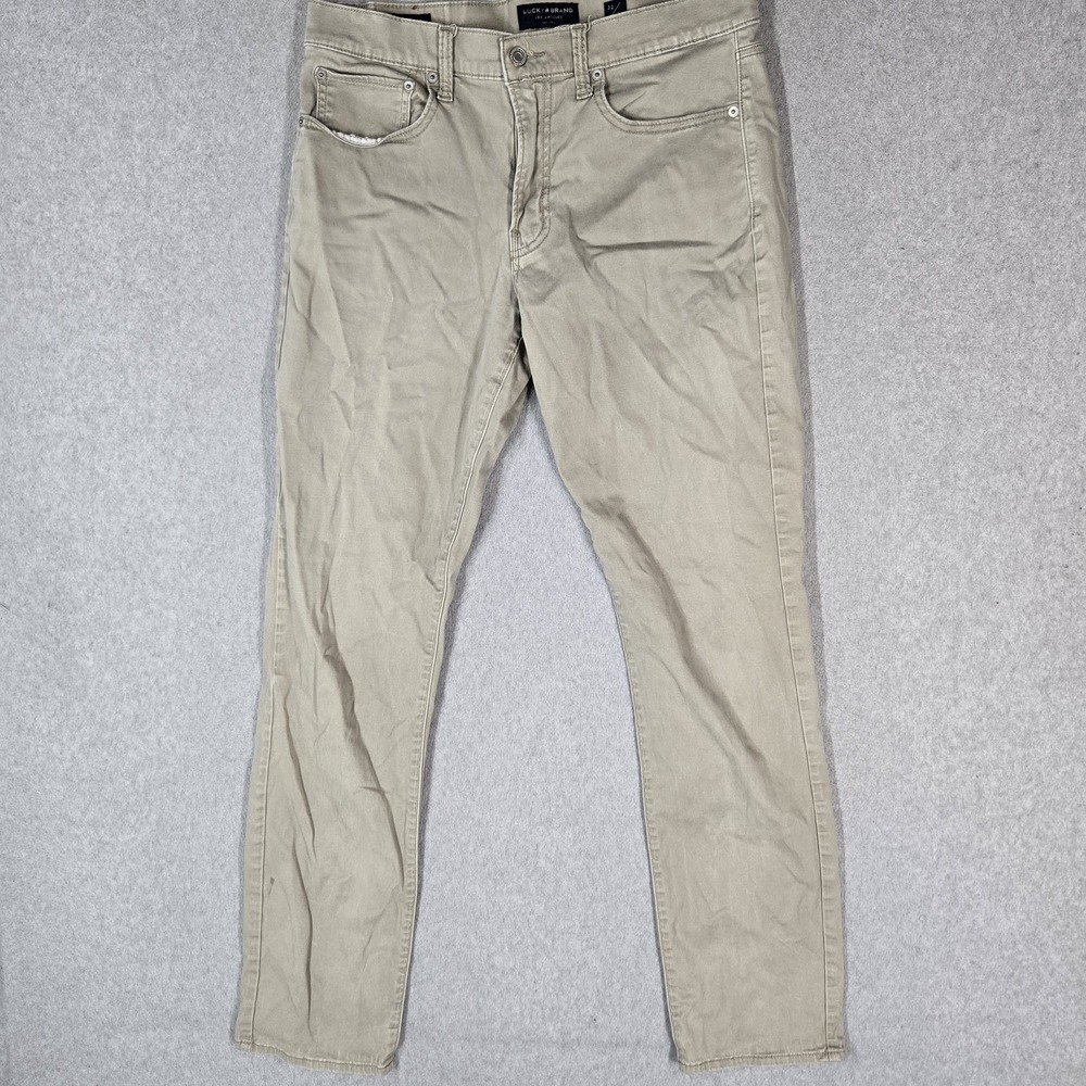 Lucky Brand Men Jeans 32X34 Khaki Khakis Twill 121 Slim Straight 32" Inseam